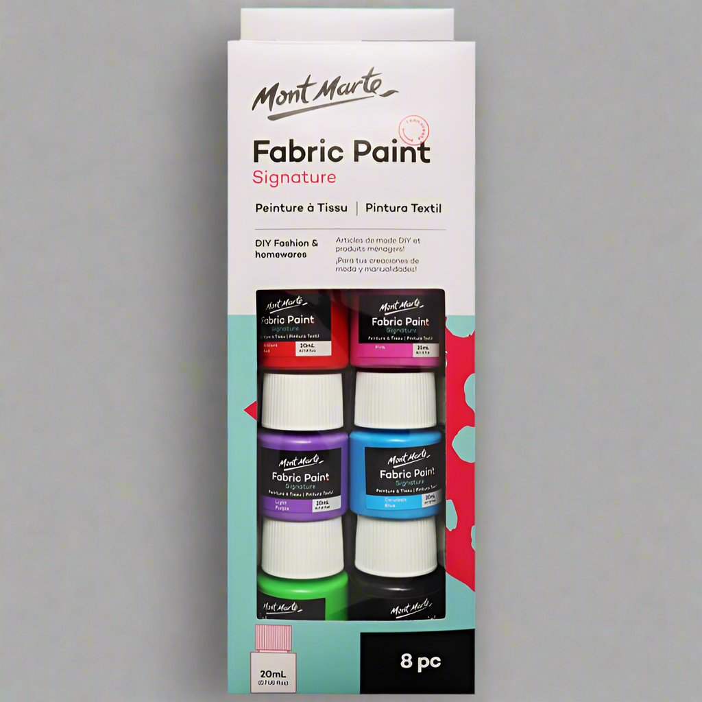 Mont Marte Fabric Painting and Design – 8 Fabric Color Box, 20ml Paint Set