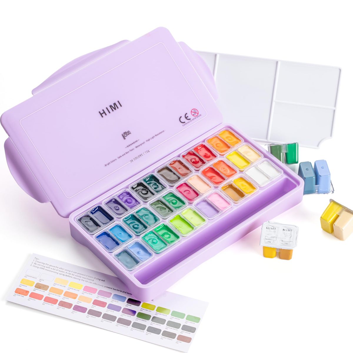 HIMI 36-Color Twin Cup Jelly Gouache Paint Set – 12g Non-Toxic Paints for Canvas & Paper (Purple Case)